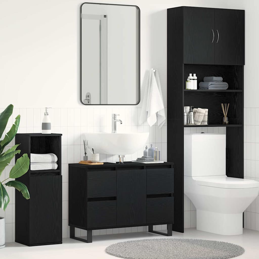 Bathroom Sink Cabinet Black Oak 80x33x60 cm Engineered Wood - The Home Maker