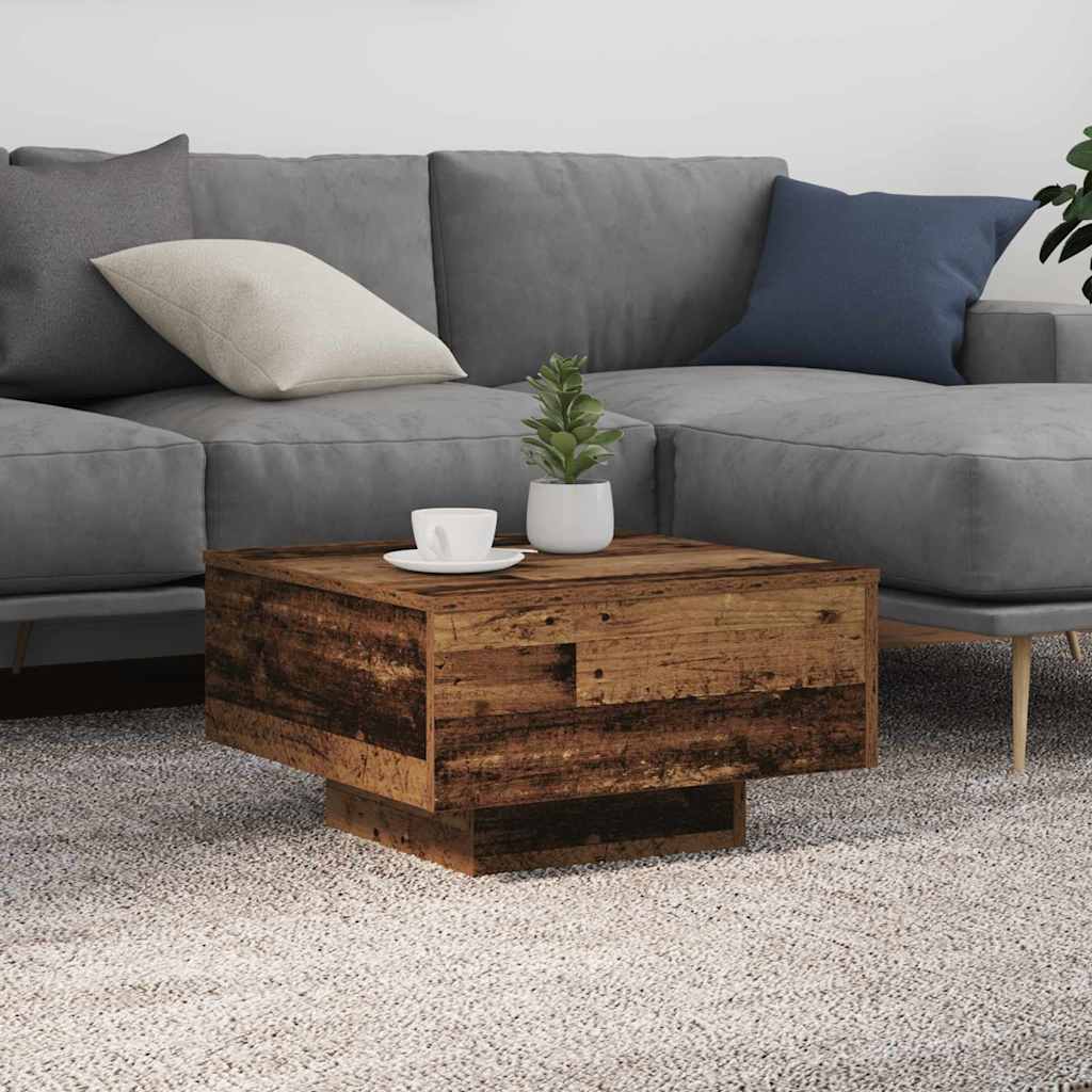 Coffee Table with LED Lights Old Wood 55x55x31 cm - Merkel Designers