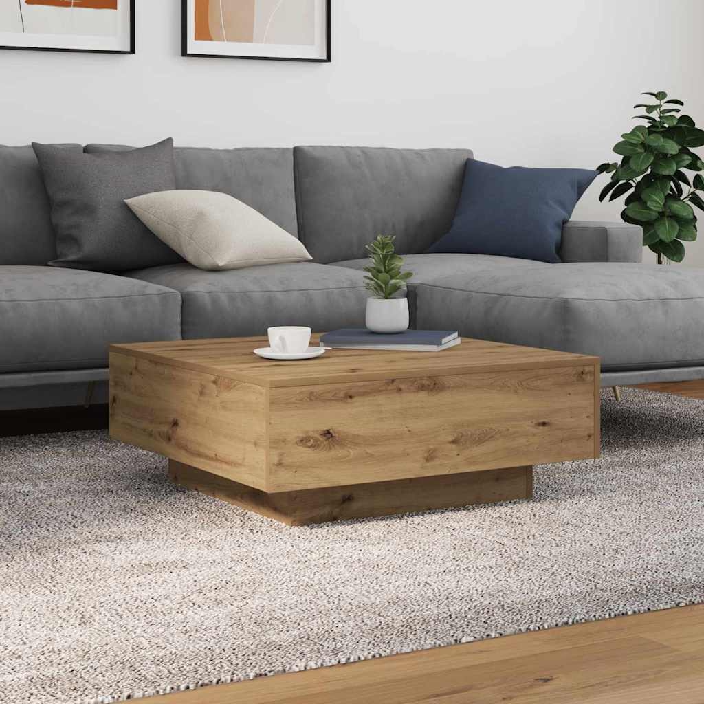 Coffee Table with LED Lights Artisan Oak 80x80x31 cm - Sid & Sam