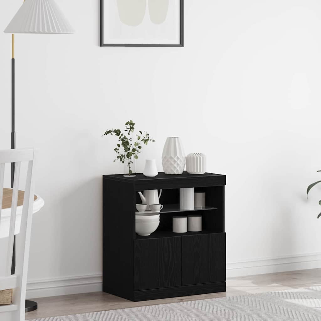 Sideboard with LED Lights Black Oak 60x37x67 cm - Design Hut