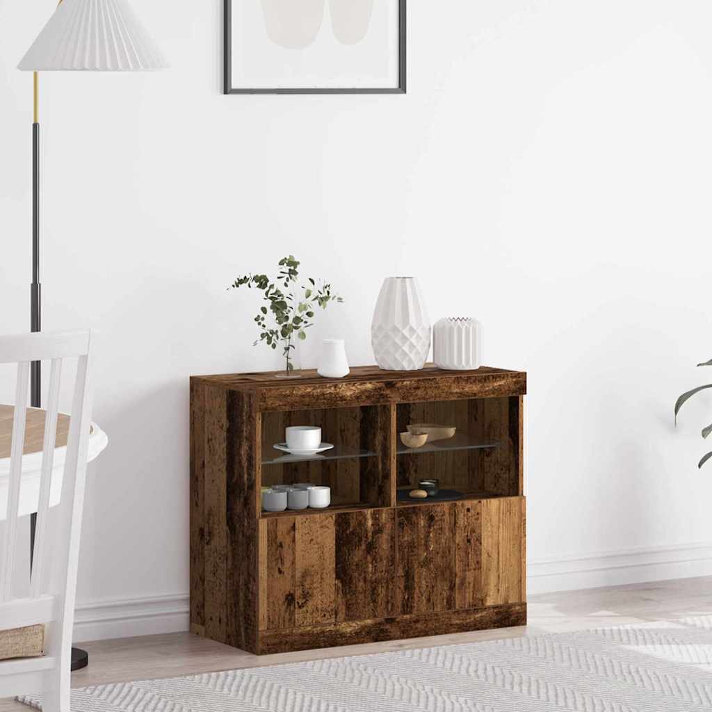 Sideboard with LED Lights Old Wood 81x37x67 cm - Tyrell & Tyrell
