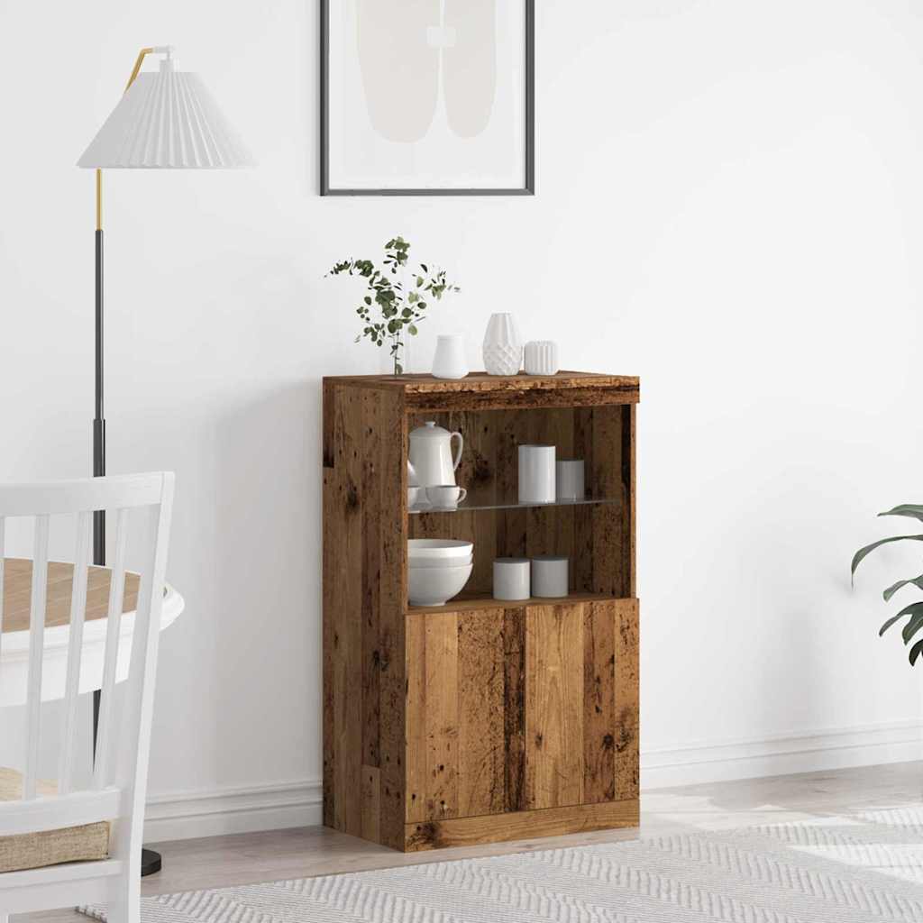 Sideboard with LED Lights Old Wood 60x37x100 cm - Decor Base