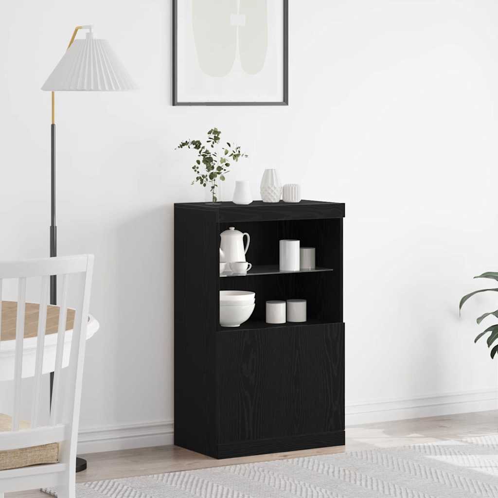 Sideboard with LED Lights Black Oak 60x37x100 cm - Brittle & Co