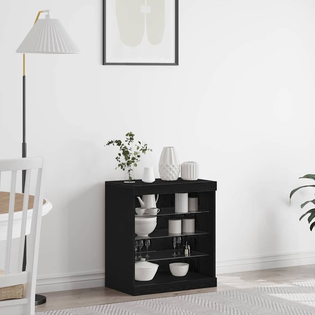 Sideboard with LED Lights Black Oak 60,5x37x67 cm - Brittle & Co