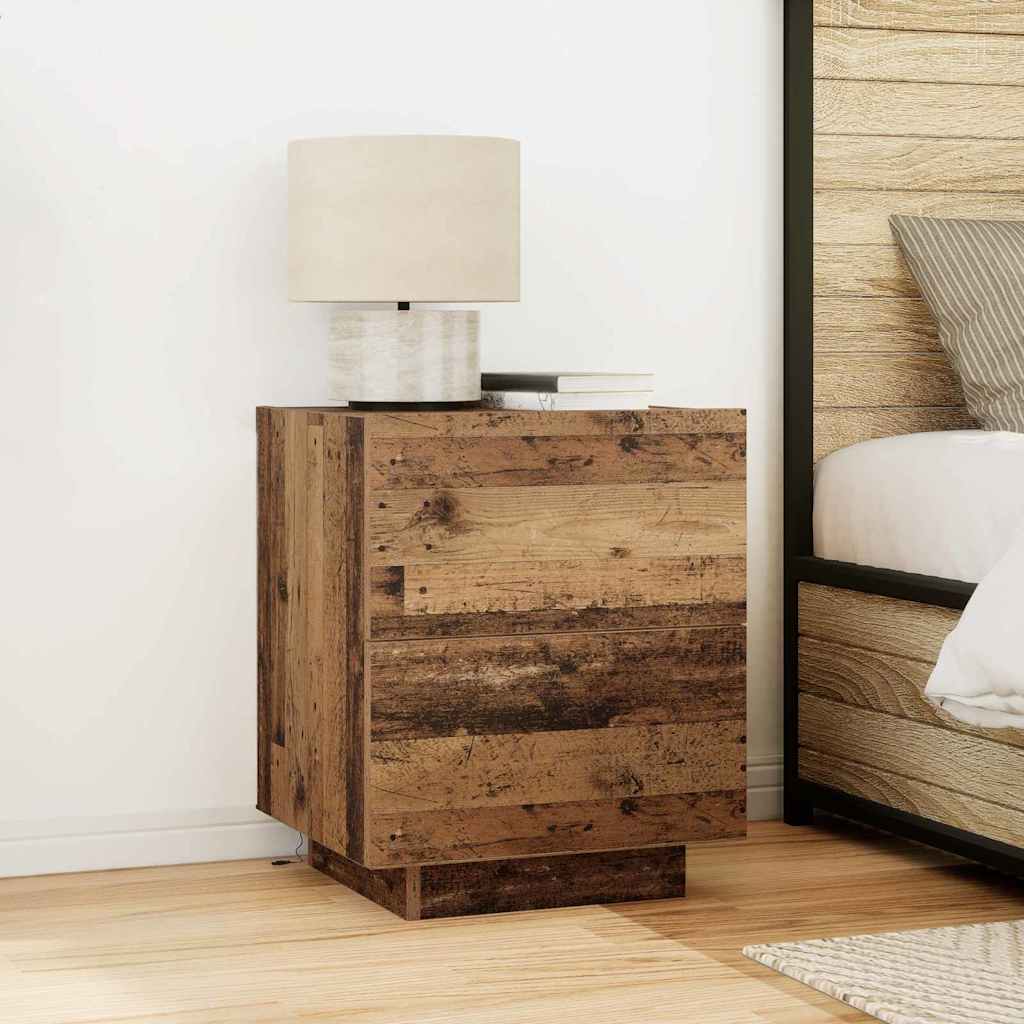 Bedside Cabinet with LED Lights Old Wood 45x40x55 cm - Discount Dealers