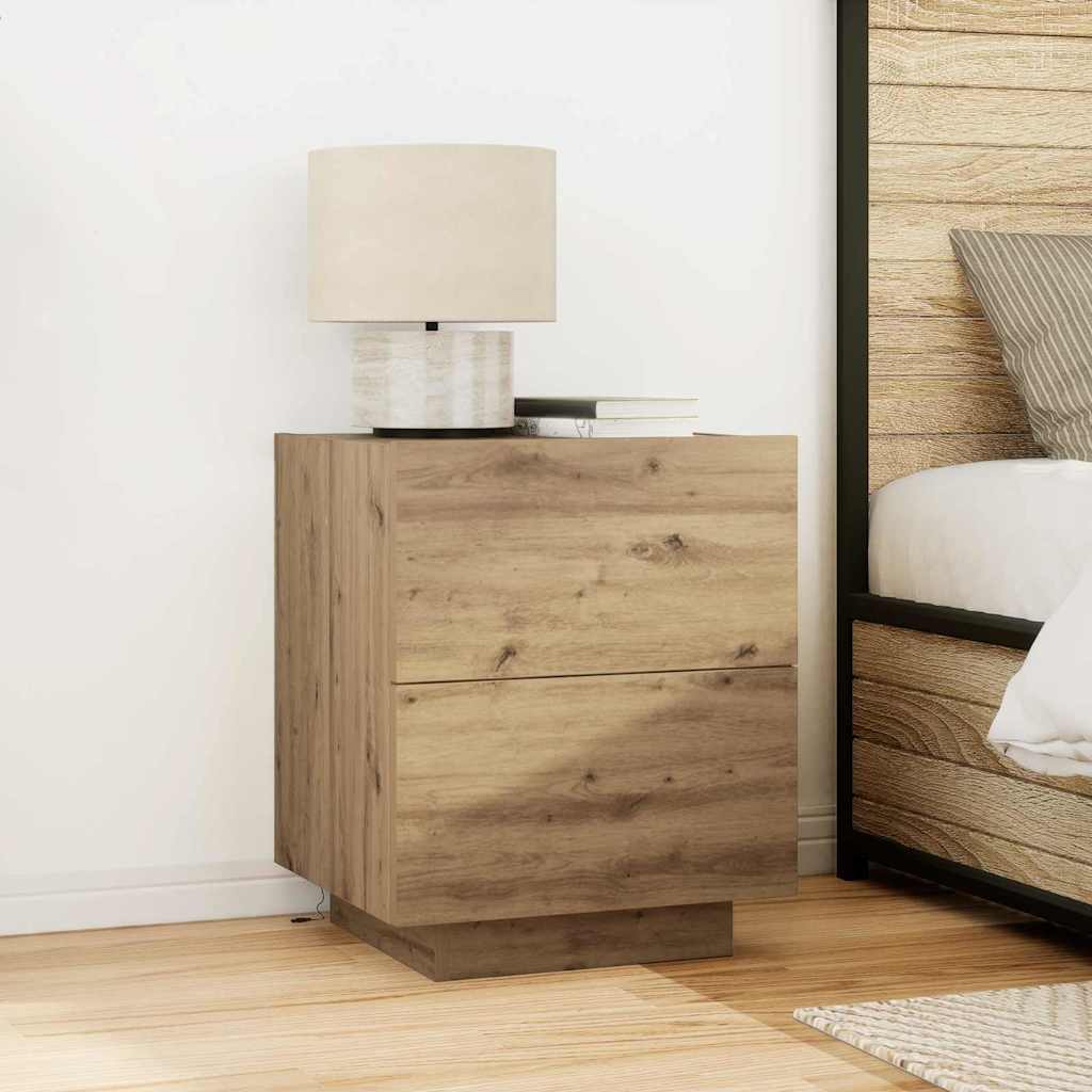 Bedside Cabinet with LED Lights Artisan Oak 45x40x55 cm - Merkel Designers