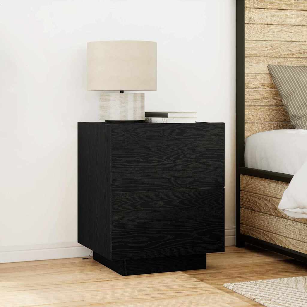 Bedside Cabinet with LED Lights Black Oak 45x40x55 cm - Merlin Deals