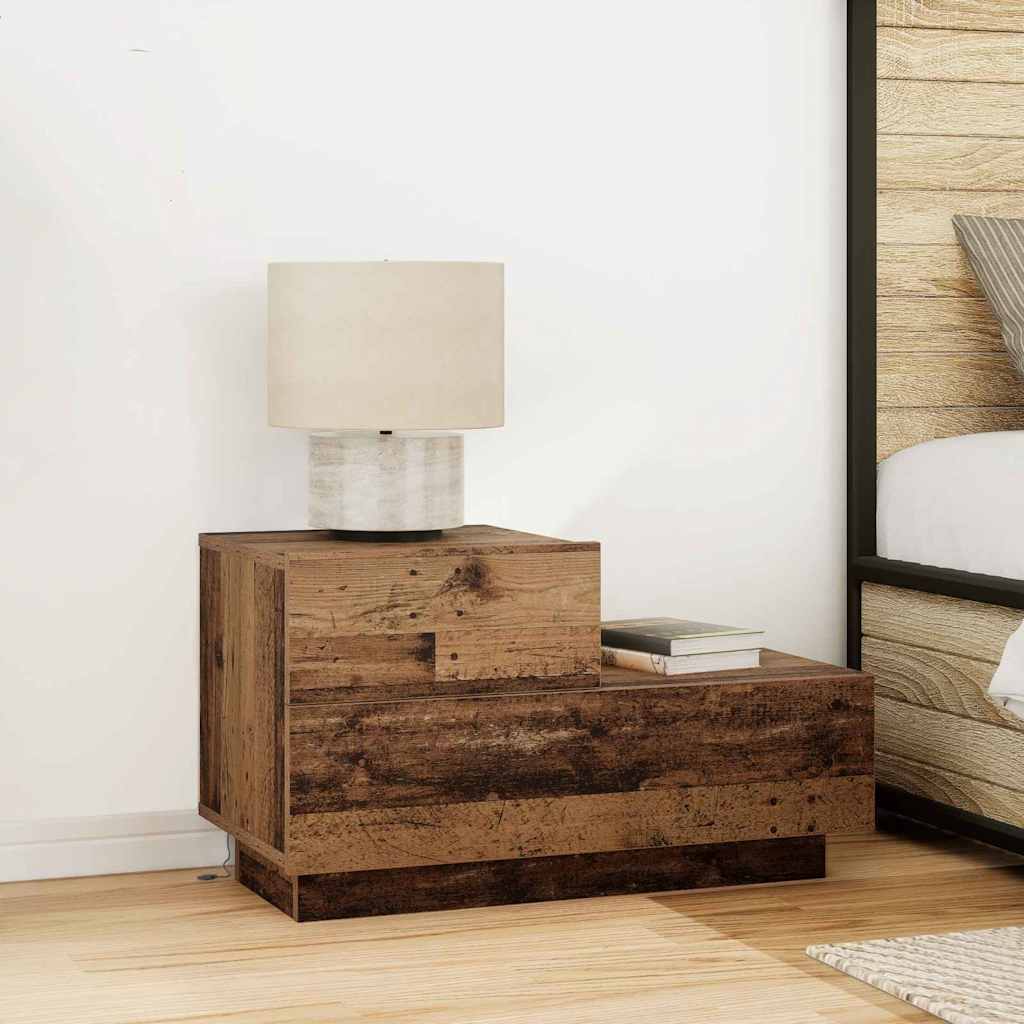 Bedside Cabinet with LED Lights Old Wood 100x36x49 cm - Charlotte Dunes