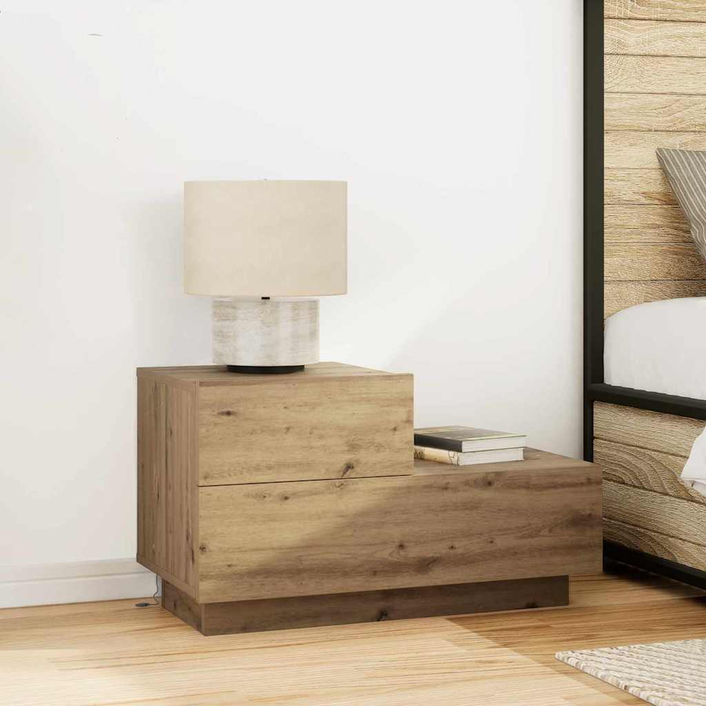 Bedside Cabinet with LED Lights Artisan Oak 100x36x49 cm - Casper Homes