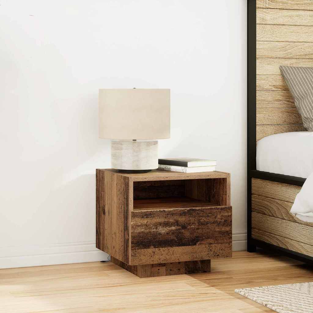 Bedside Cabinet with LED Lights Old Wood 40x39x37 cm - Millennium Furniture