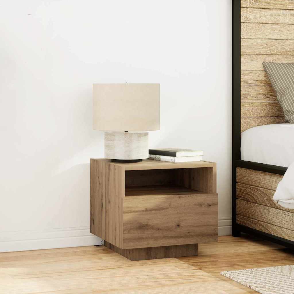 Bedside Cabinet with LED Lights Artisan Oak 40x39x37 cm - Millennium Furniture