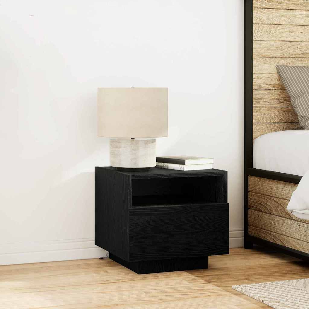 Bedside Cabinet with LED Lights Black Oak 40x39x37 cm - All Things Good