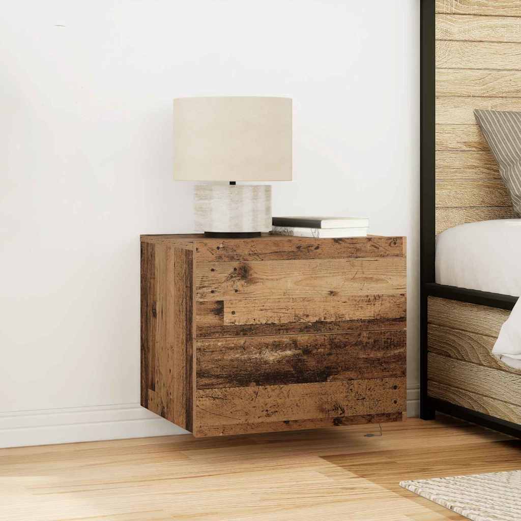 Bedside Cabinets with LED Lights 2 pcs Wall-Mounted Old Wood - Brittle & Co