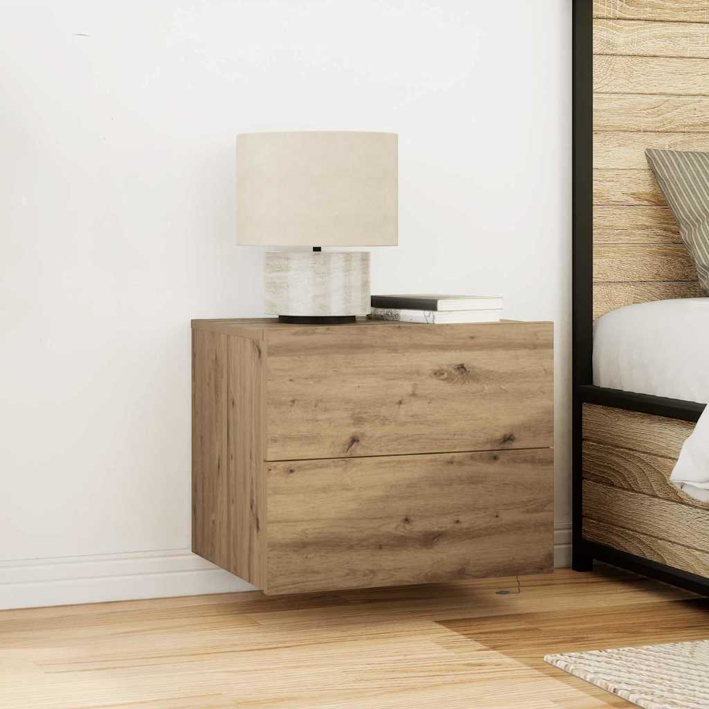Bedside Cabinet with LED Wall-Mounted Artisan Oak 50x39x41 cm - Unbeatable Bargains
