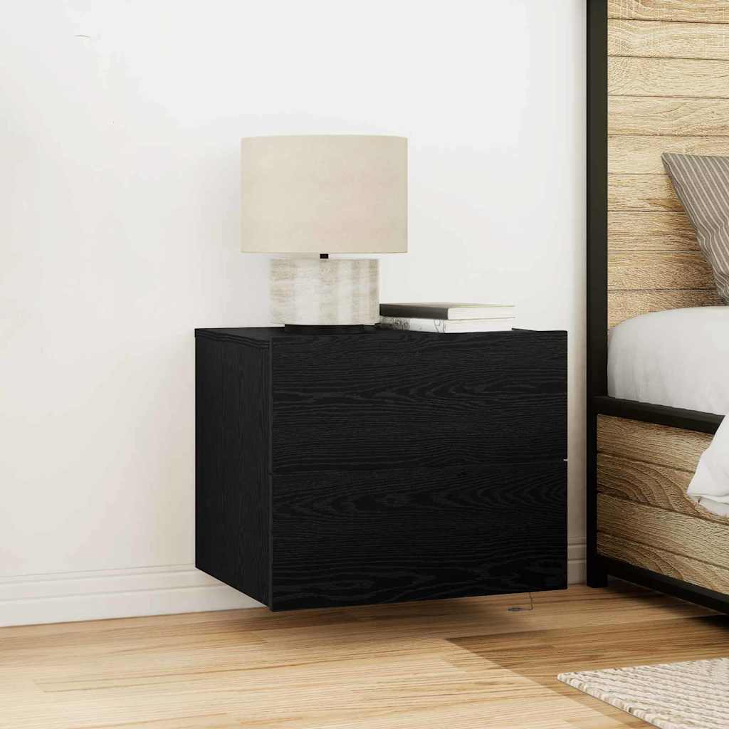 Bedside Cabinets with LED Lights Wall-Mounted 2 pcs Black Oak - Sid & Sam