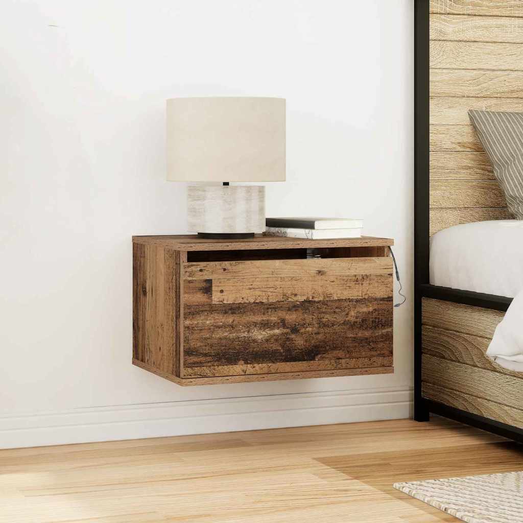Bedside Cabinet with LED Wall-Mounted Old Wood 50x36x30 cm - Casper Homes