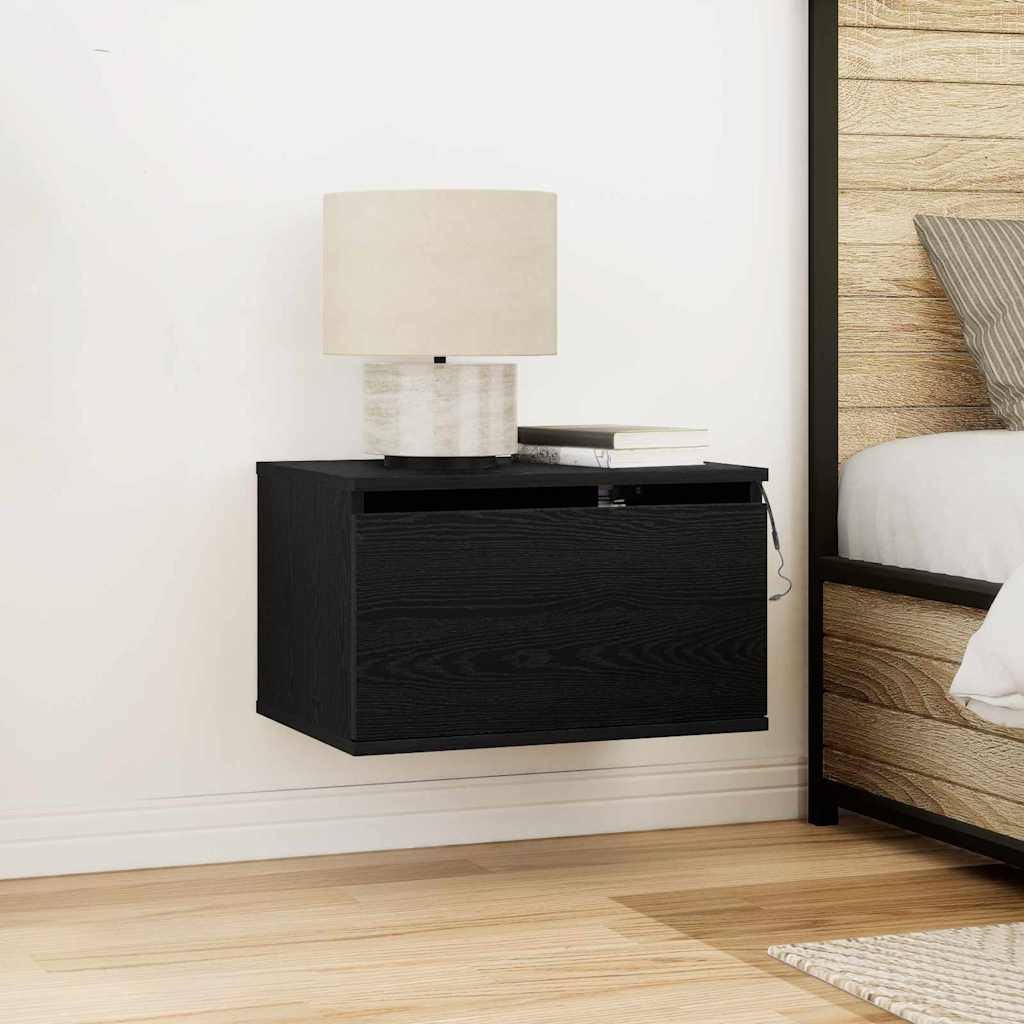 Bedside Cabinets with LED Lights 2 pcs Wall-Mounted Black Oak - Sid & Sam
