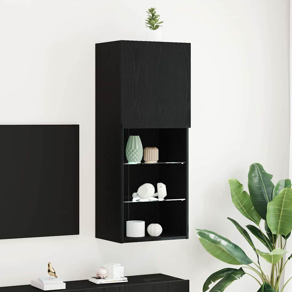 TV Cabinet with LED Lights Black Oak 40,5x30x102 cm - Brittle & Co