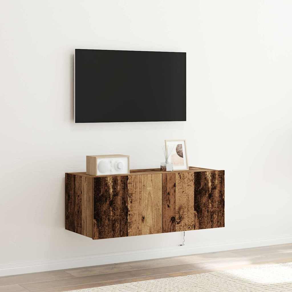 TV Wall Cabinet with LED Lights Old Wood 80x35x31 cm - Unbeatable Bargains