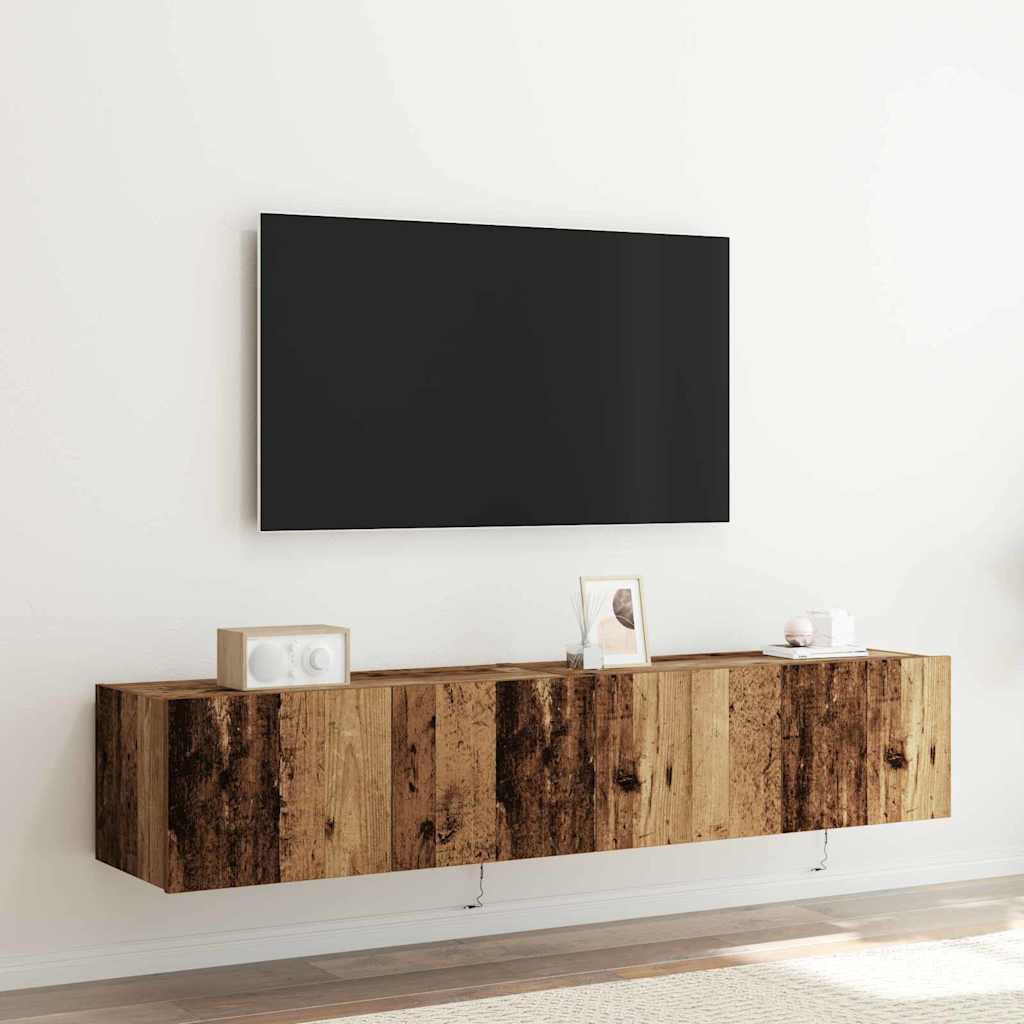 TV Wall Cabinets with LED Lights 2 pcs Old Wood 80x35x31 cm - The Home Maker