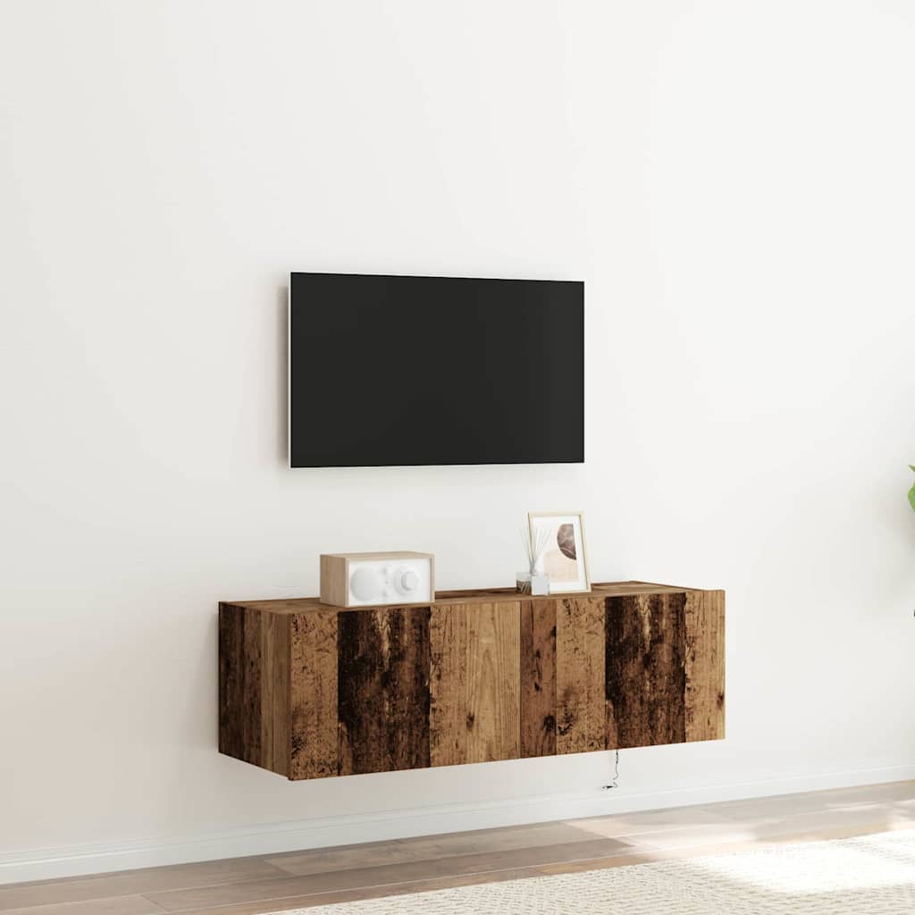 TV Wall Cabinet with LED Lights Old Wood 100x35x31 cm - Charlotte Dunes