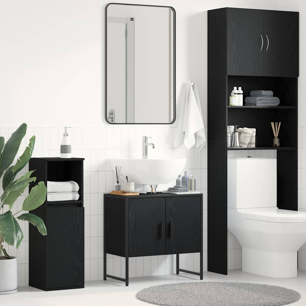 Bathroom Sink Cabinet Black Oak 60x33x60 cm Engineered Wood - Unbeatable Bargains