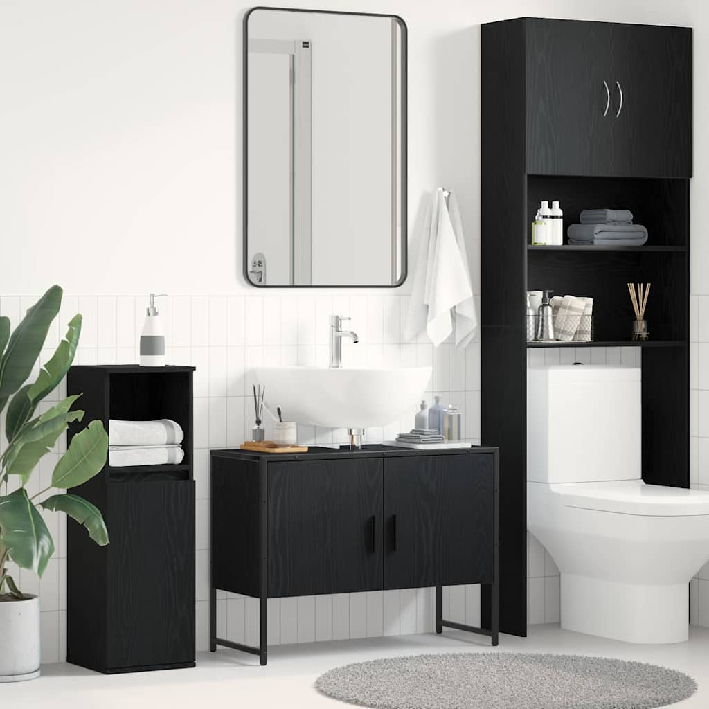 Bathroom Sink Cabinet Black Oak 80x33x60 cm Engineered Wood - Decor Base