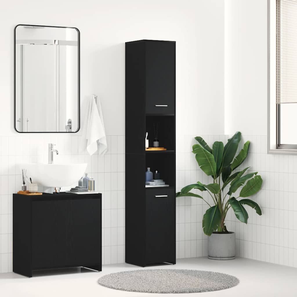 Bathroom Cabinet Black Oak 30x30x183.5 cm Engineered Wood - Style and Chic