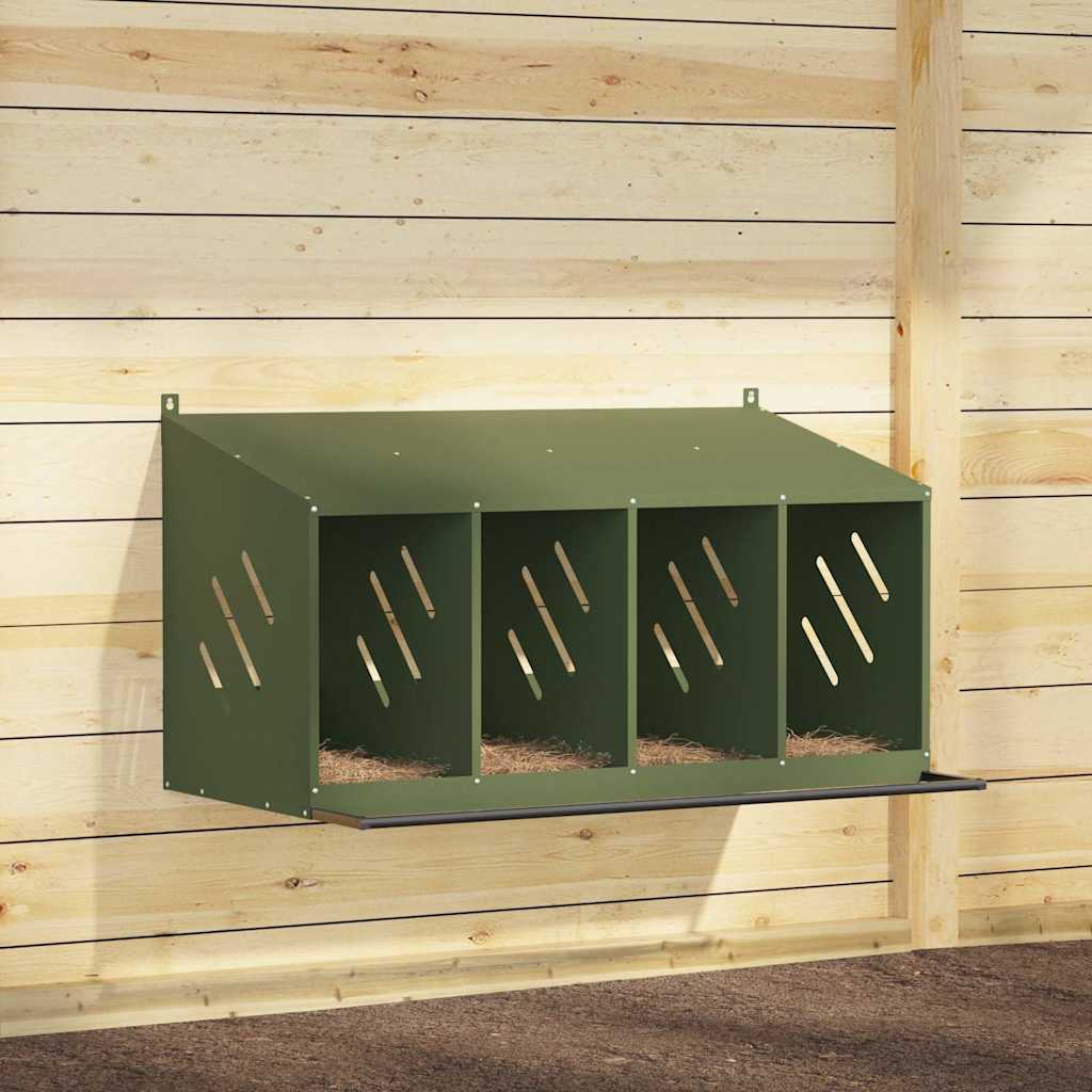 Chicken Nesting Box with 4 Compartments Olive Green Metal - Tyrell & Tyrell