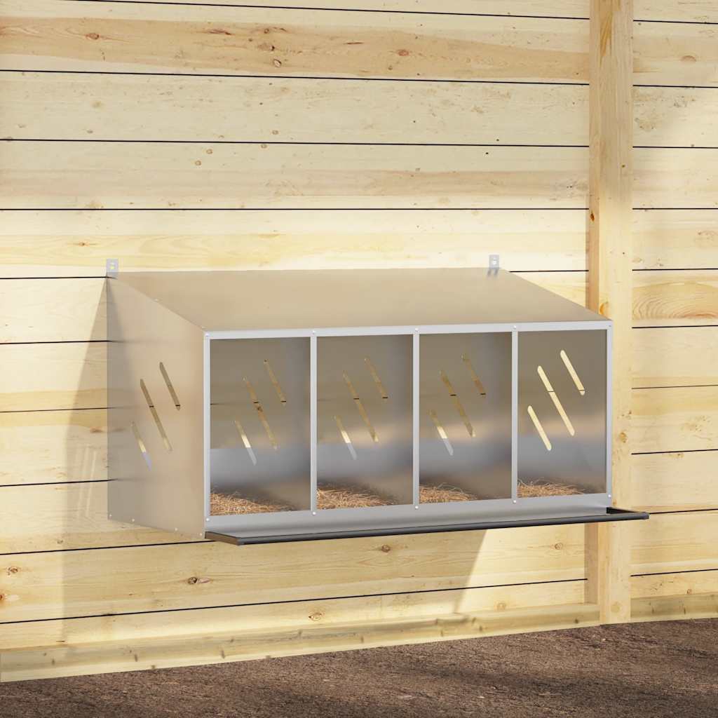 Chicken Nesting Box with 4 Compartments Galvanized Silver Metal - Tyrell & Tyrell