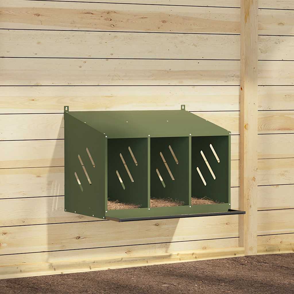 Chicken Nesting Box with 3 Compartments Olive Green Metal - Tyrell & Tyrell