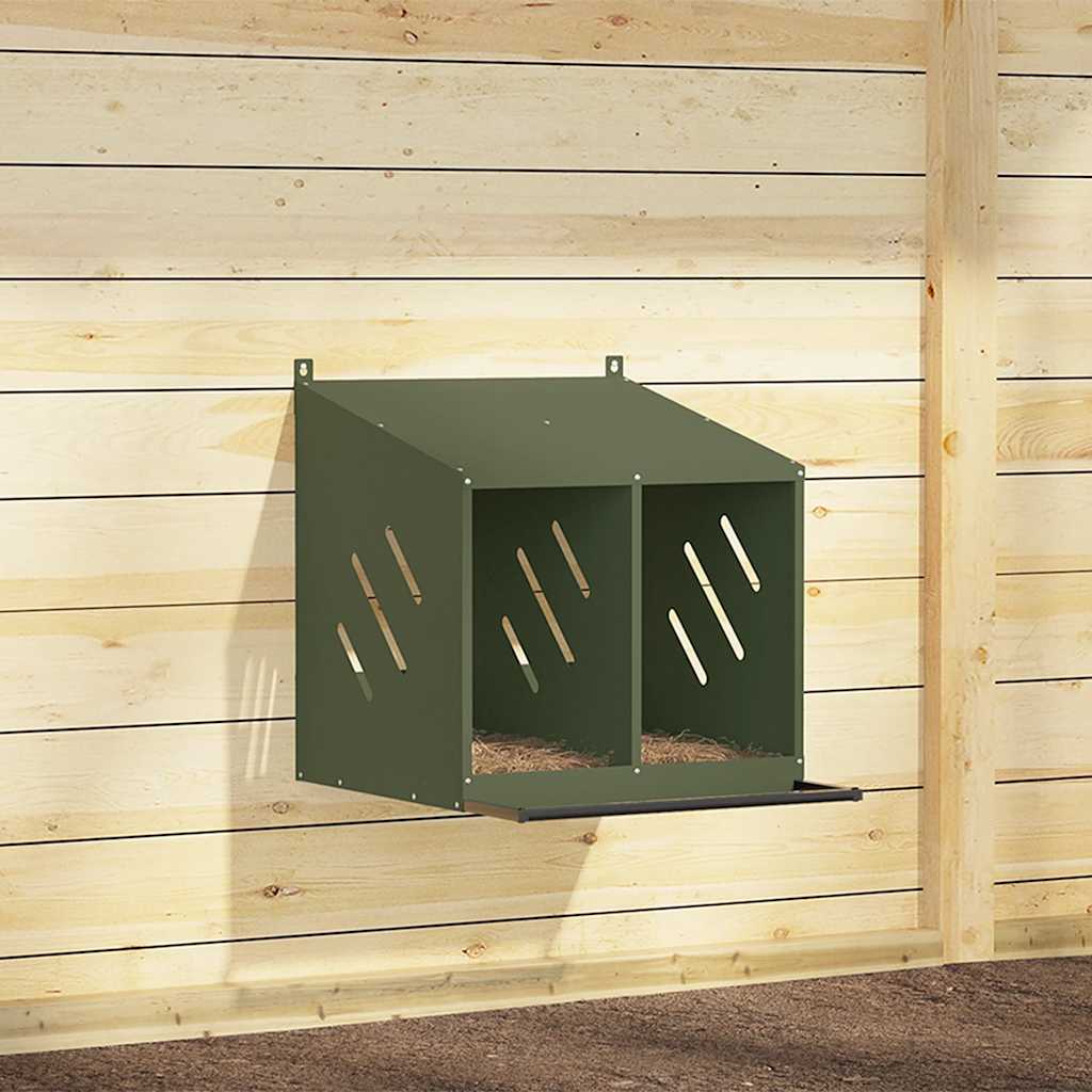 Chicken Nesting Box with 2 Compartments Olive Green Metal - Tyrell & Tyrell