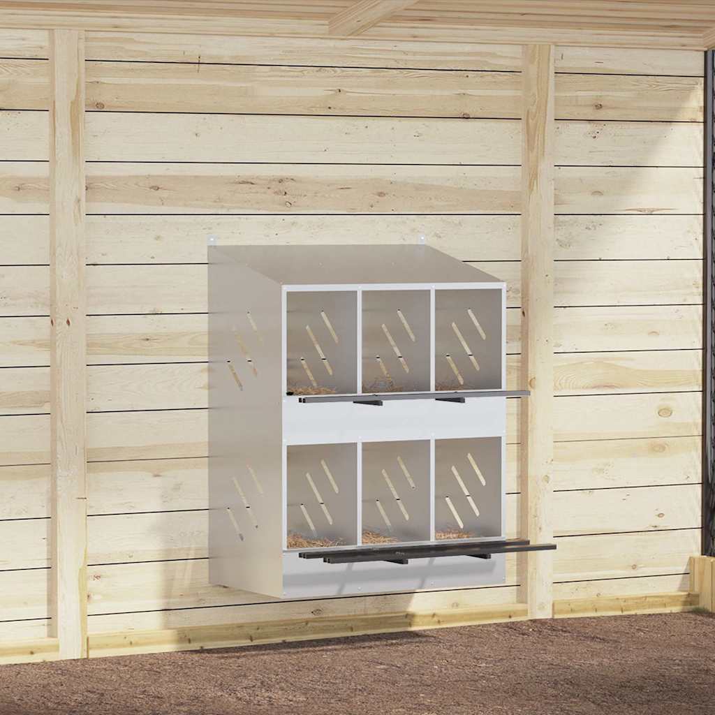 Chicken Nesting Box with 6 Compartments Galvanized Silver Metal - Tyrell & Tyrell