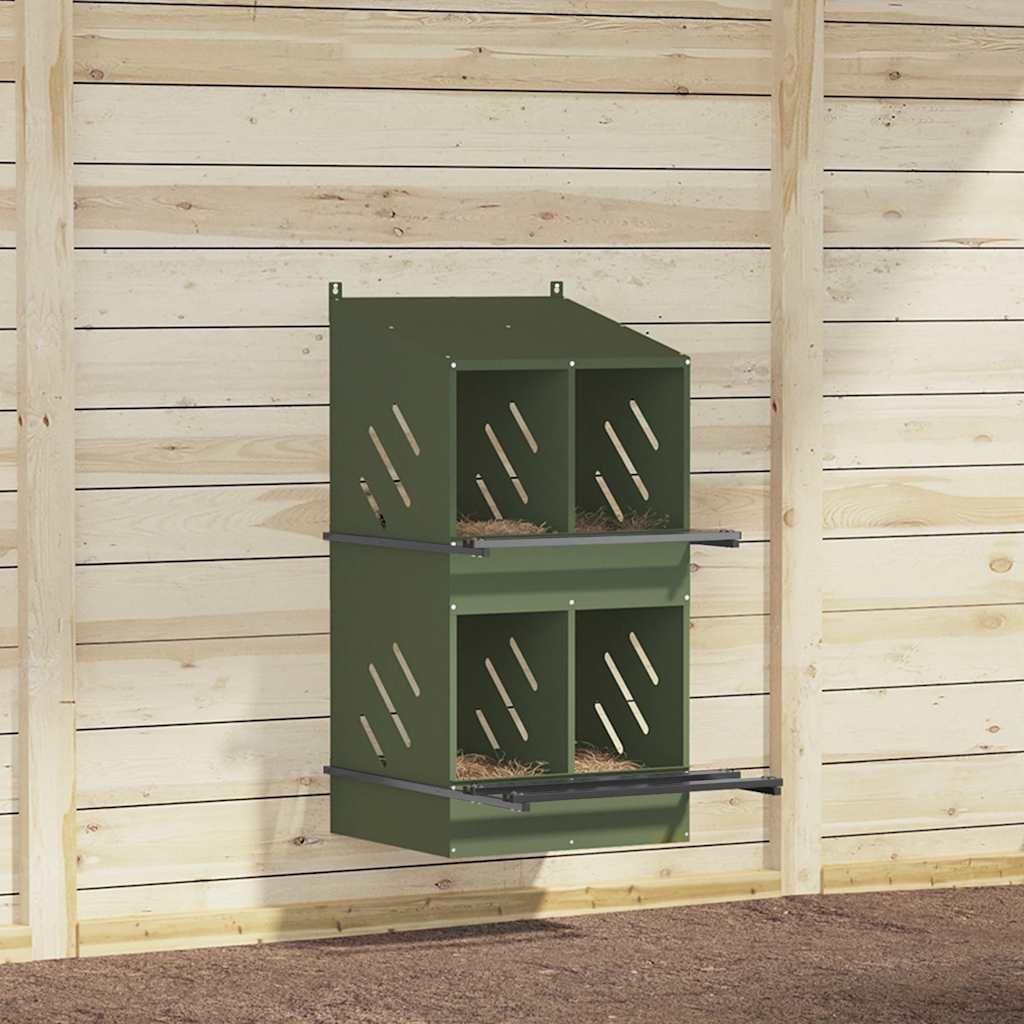 Chicken Nesting Box with 4 Compartments Olive Green Metal - Unbeatable Bargains