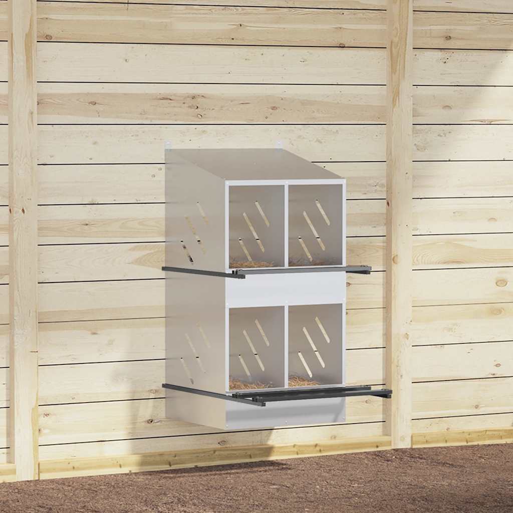 Chicken Nesting Box with 4 Compartments Galvanized Silver Metal - Unbeatable Bargains