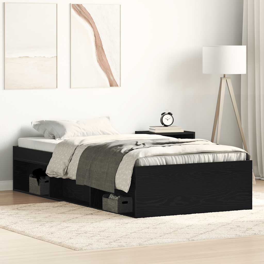Bedframe Black Oak 90x190cm with Under Bed Storage Engineered Wood - All Things Good