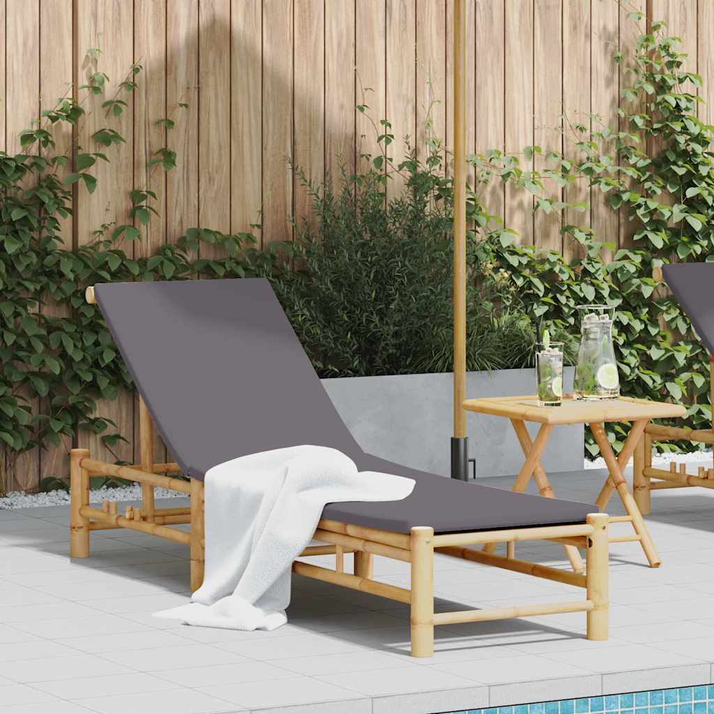 PANMERE Sun Lounger with Cushions 55x199x30 cm Bamboo - Charlotte Dunes
