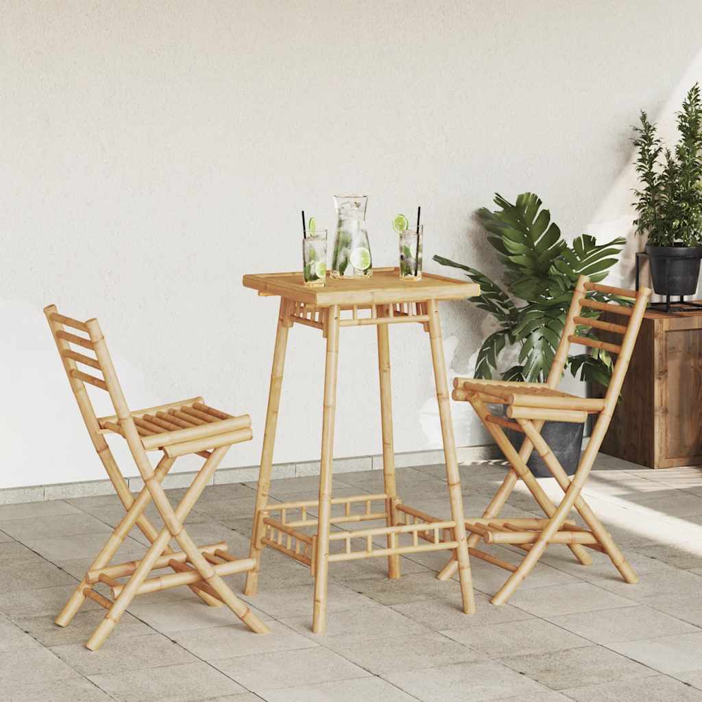 PANMERE 3 Piece Outdoor Bar Set Foldable Bamboo - Charlotte Dunes