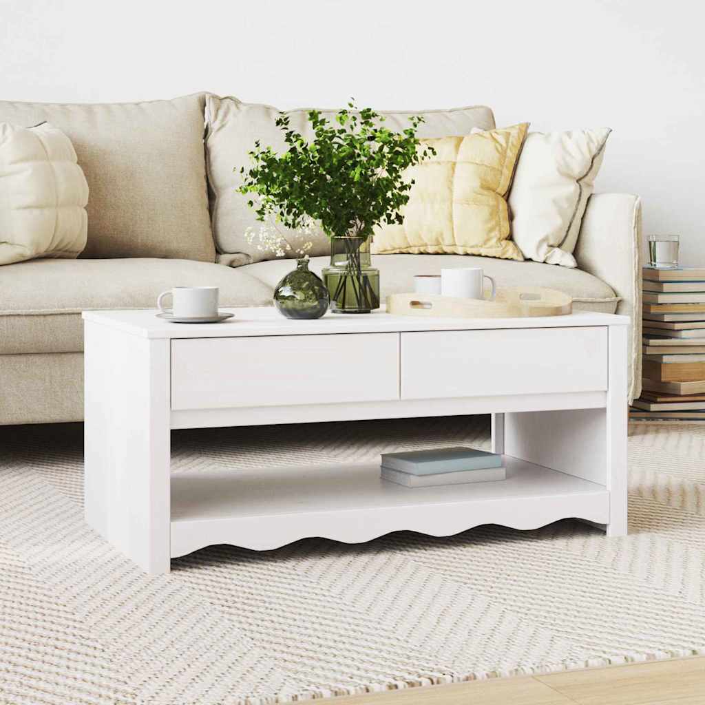 Coffee Table "DRAMMEN" White 99x55x45 cm Solid Wood Pine - All Things Good