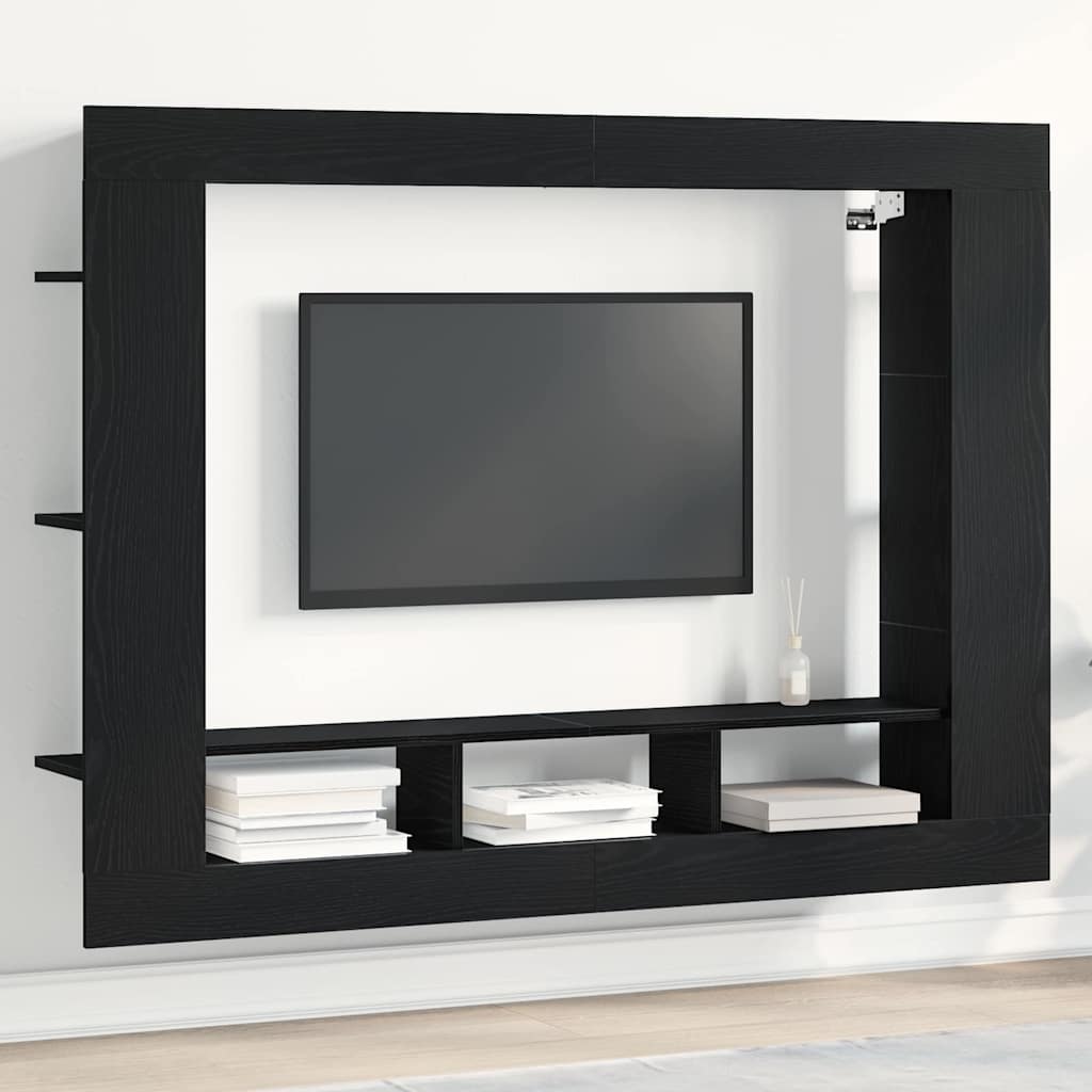 TV Cabinet Wall-Mounted Black Oak 152x22x113 cm - Direct Imports