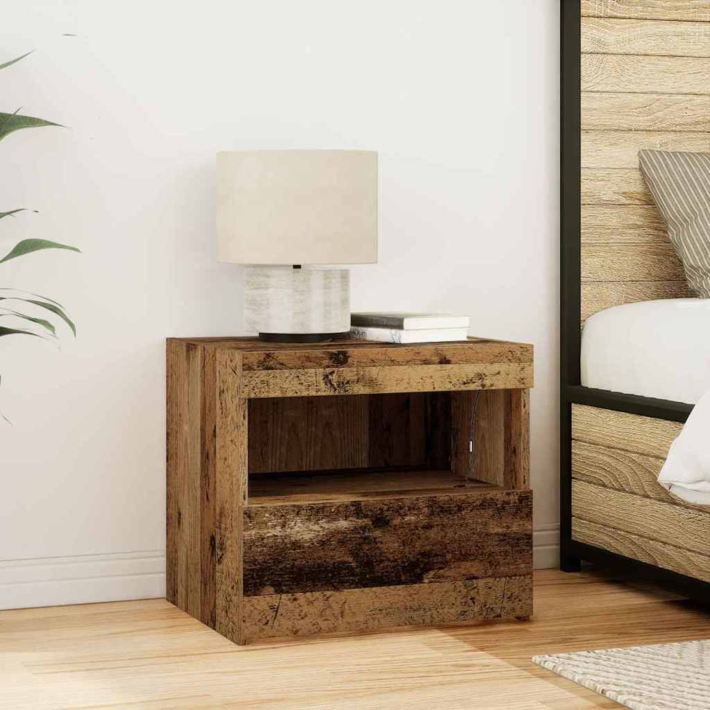 Bedside Cabinet with LED Lights Old Wood 50x40x45 cm - All Things Good