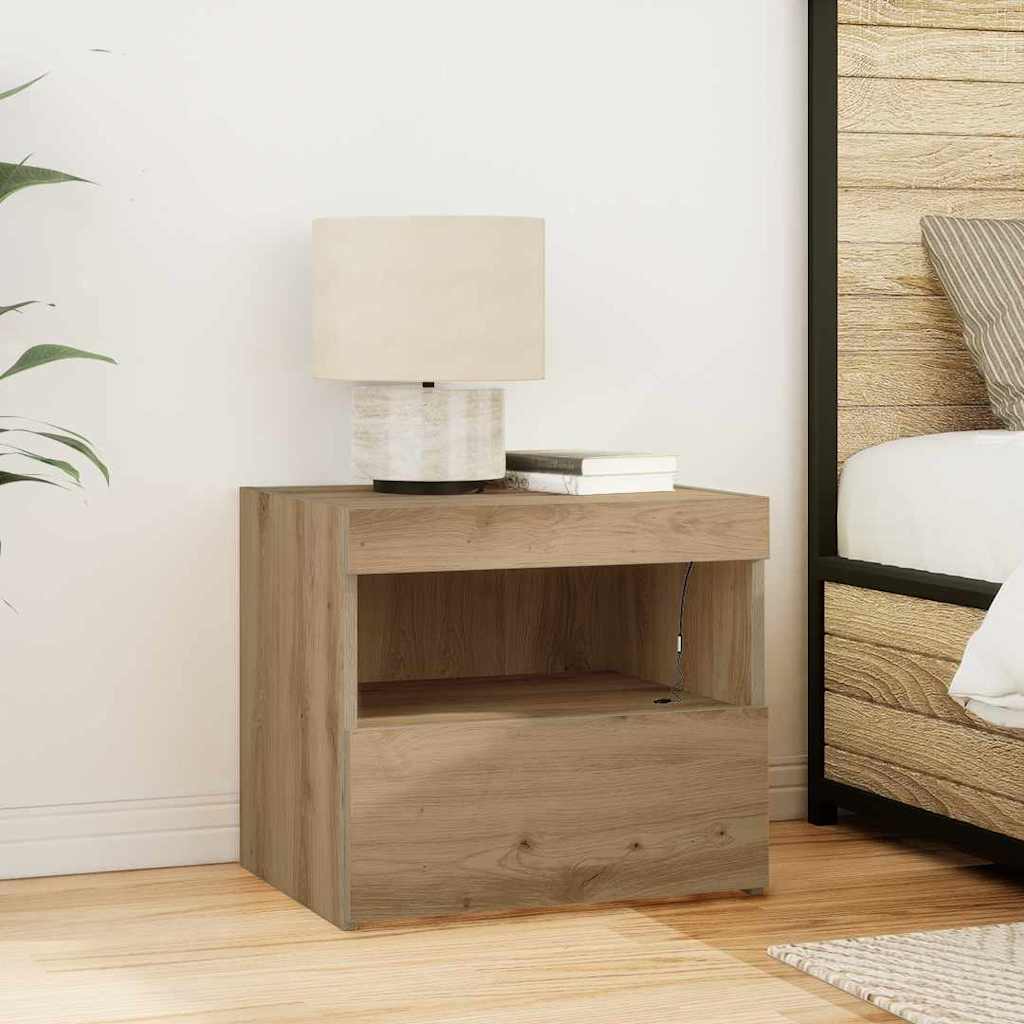 Bedside Cabinet with LED Lights Artisan Oak 50x40x45 cm - Casper Homes