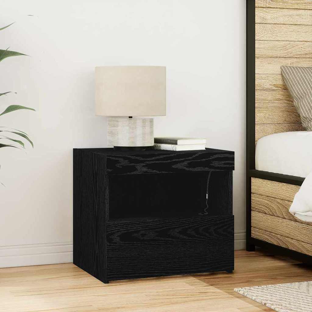 Bedside Cabinet with LED Lights Black Oak 50x40x45 cm - Millennium Furniture