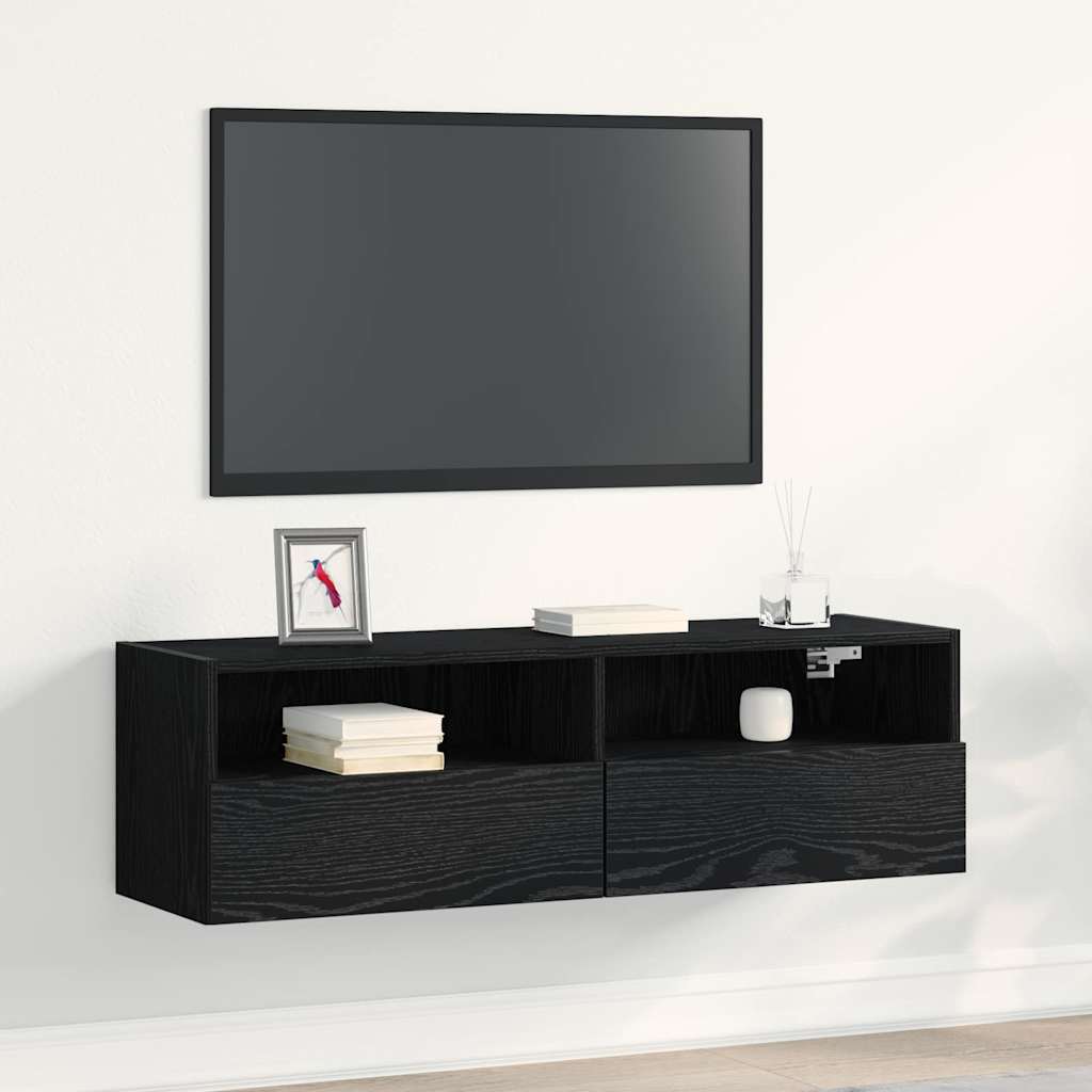 TV Wall Cabinet Black Oak 100x30x30 cm Engineered Wood - Casper Homes
