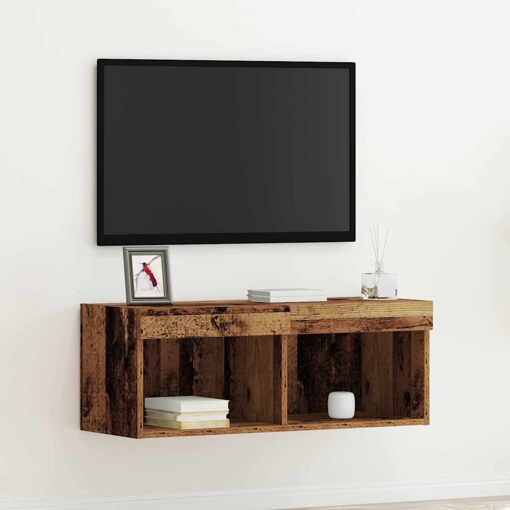 TV Wall Cabinet with LED Lights Old Wood 80x30x30 cm - Sid & Sam