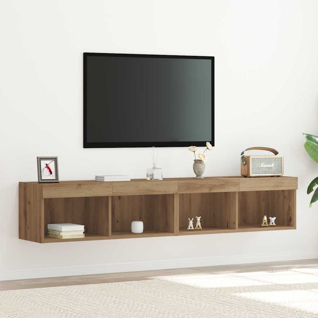 TV Wall Cabinets with LED Lights 2 pcs Artisan Oak 80x30x30 cm - Decor Base