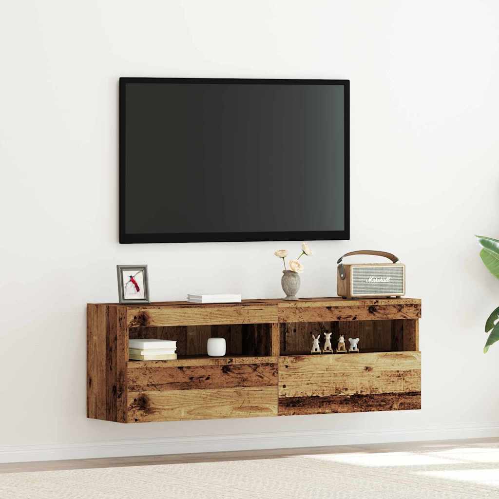 TV Wall Cabinets with LED Lights 2 pcs Old Wood 60x30x40 cm - Casper Homes