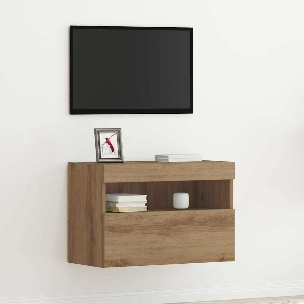 TV Wall Cabinet with LED Lights Artisan Oak 60x30x40 cm - Charlotte Dunes