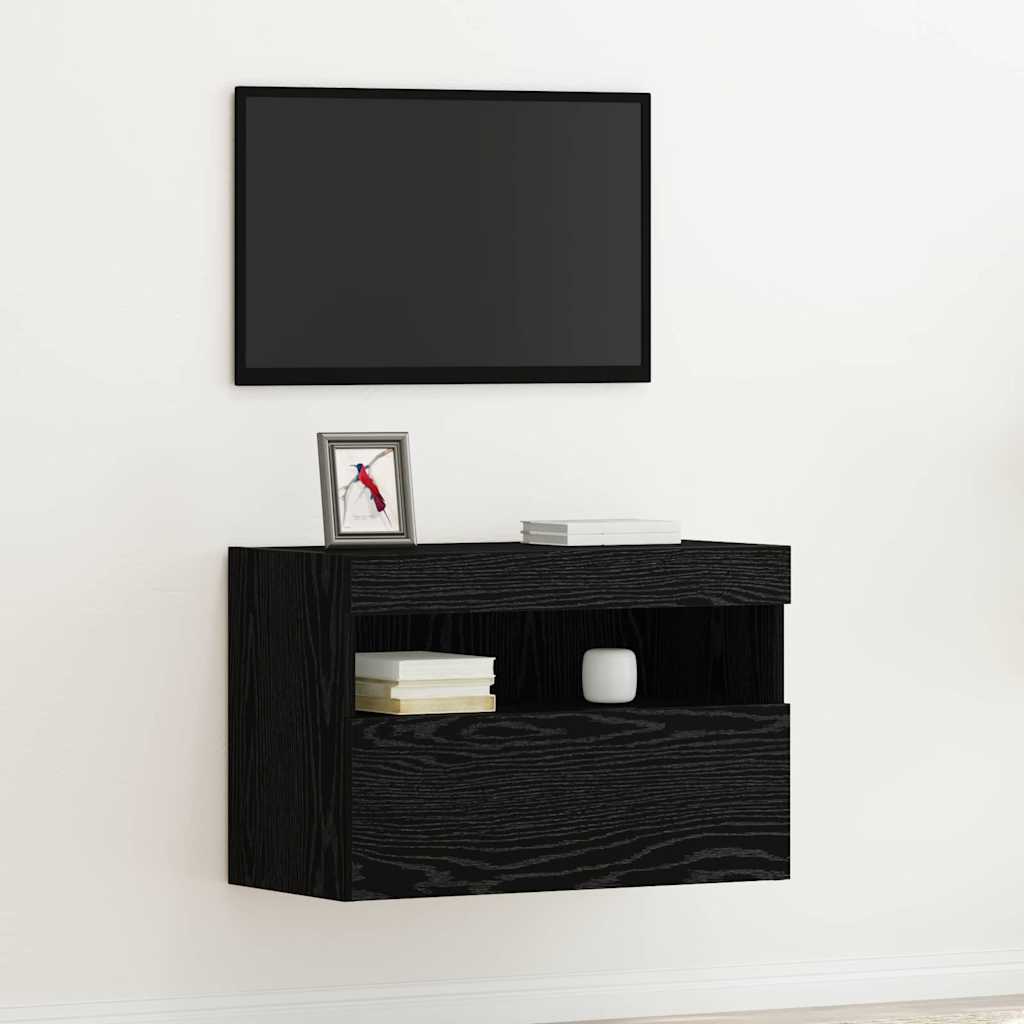 TV Wall Cabinet with LED Lights Black Oak 60x30x40 cm - Tyrell & Tyrell