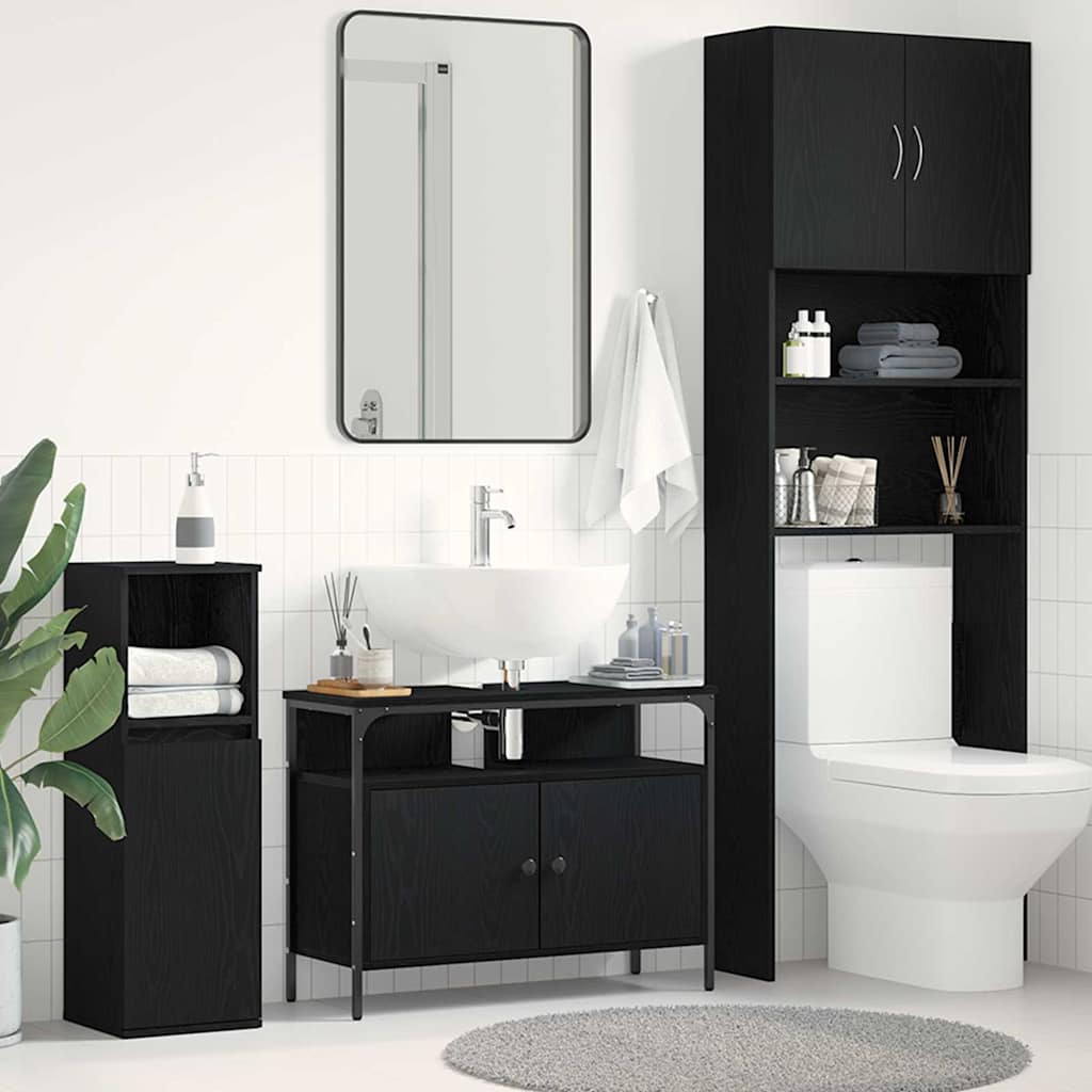 Bathroom Sink Cabinet Black Oak 80x30x60 cm Engineered Wood - Brittle & Co